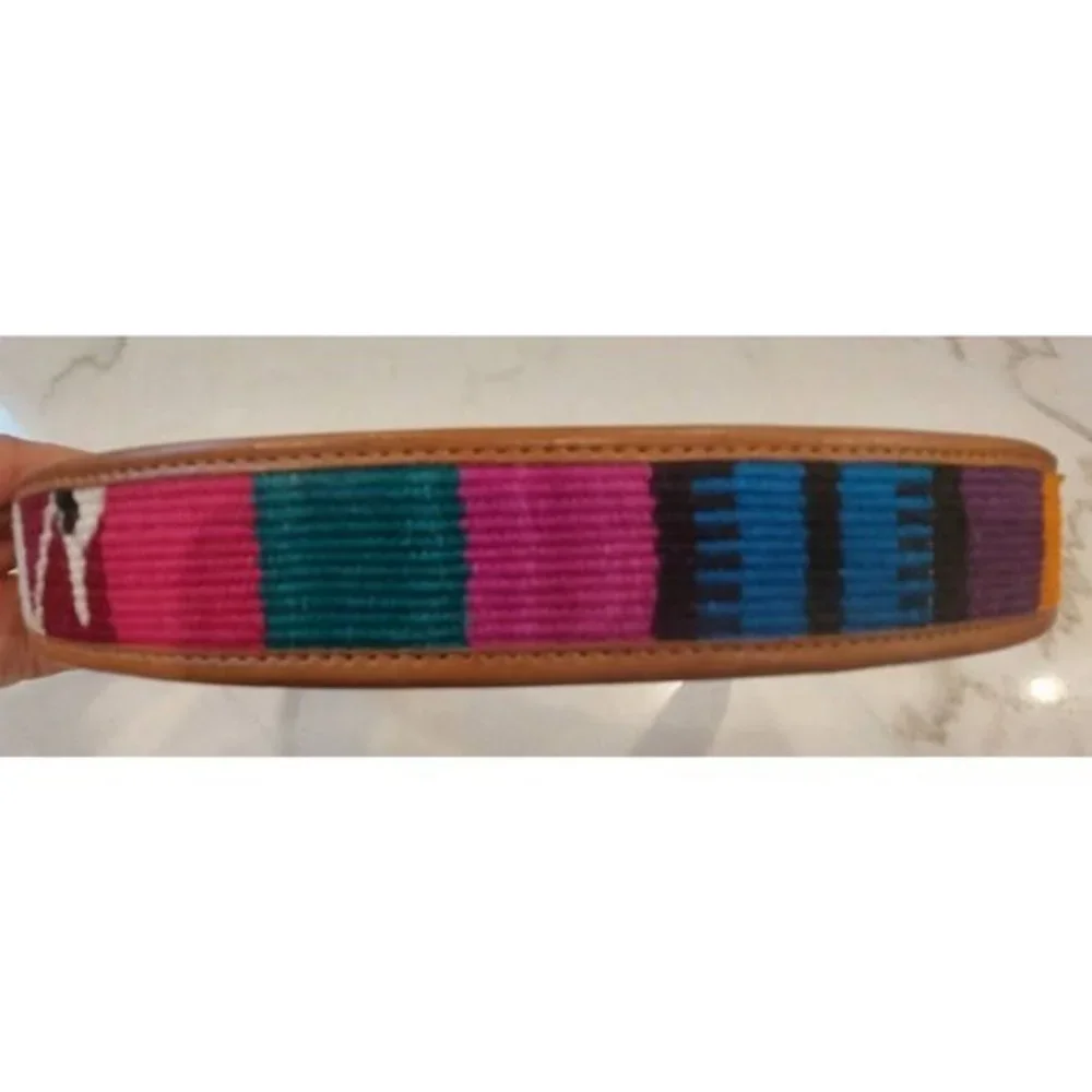 Vintage Leather Multicolor Hand Woven Weave Aztec Boho Belt 30